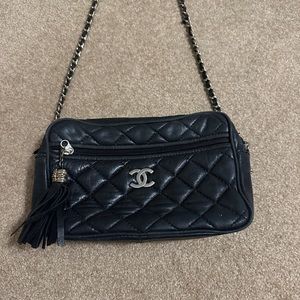 Authentic 70s Vintage Chanel Camera Bag - double pocket, silver hardware